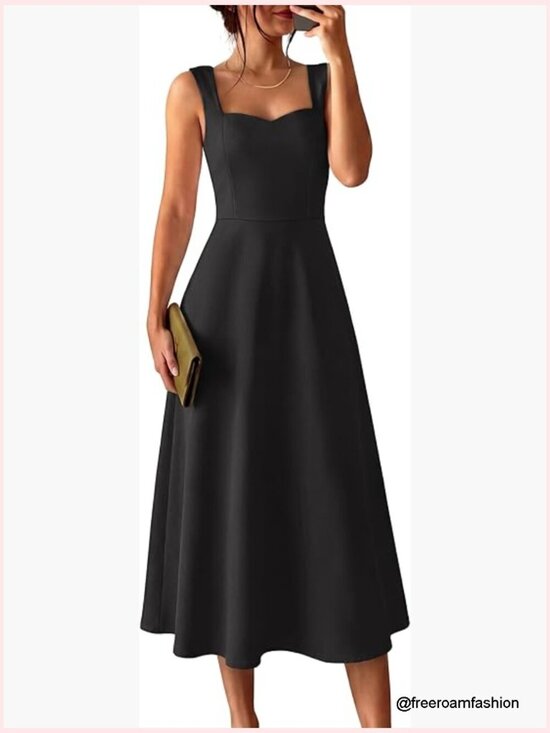 Dresses & Skirts - Sleeveless Sweetheart Neck Midi Dress with Pockets for Formal Wedding Guest